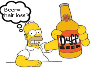 Homer Simpson & beer wondering if it causes hair loss.